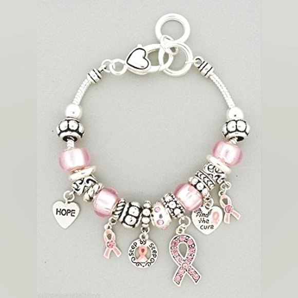 Pink Ribbon Angel Breast Cancer Awareness Charm Bracelet - Picture 2 of 11